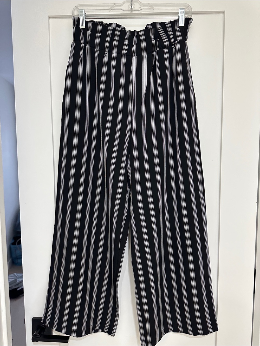 Zara Black & White Striped Paperbag Waist Wide-Leg Pants